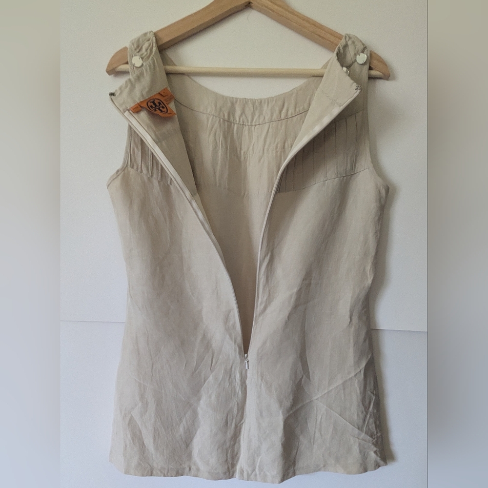 Tory Burch Silk Linen Size 10 Cream Embellished Sleeveless Tank Top Tunic - Picture 11 of 16